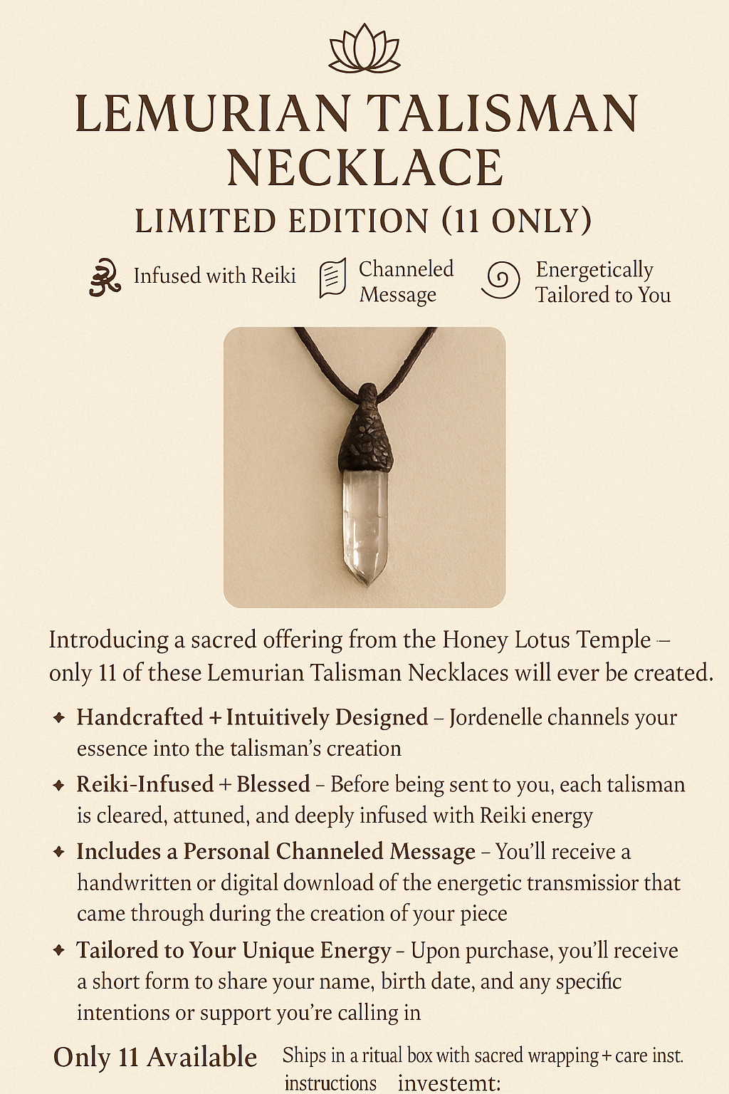 🌸 Lemurian Talisman Necklace – Limited Edition (11 only)